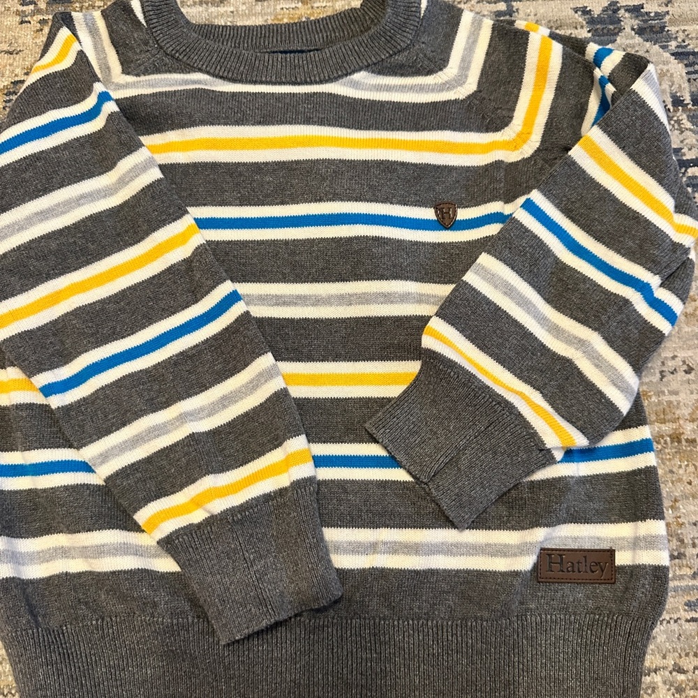 Hatley Kids Striped Sweater in Gray, Yellow, and Blue